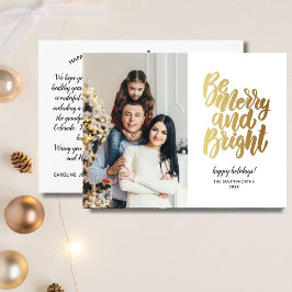 Gold Merry und Happy Holidays Family Foto Postkarte