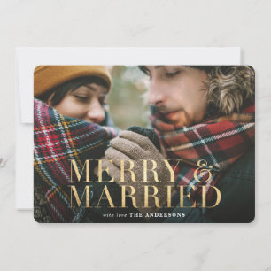 Gold Merry und Verheiratete karierte Fotokarte Feiertagskarte