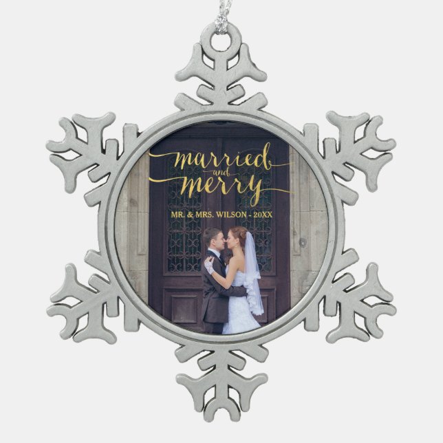 GOLD MERRY & VERHEIRATET | FOTO HOLIDAY ORNAMENT (Vorderseite)