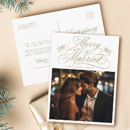 Gold Merry & Verheiratet New Weds Weihnachts-Foto Postkarte
