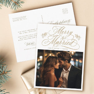Gold Merry & Verheiratet New Weds Weihnachts-Foto Postkarte