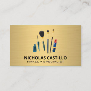 Gold Metal Brush Makeup Brushes Visitenkarte