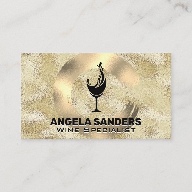 Gold Metal Brushed Wine Glass Business Card Visitenkarte (Vorderseite)