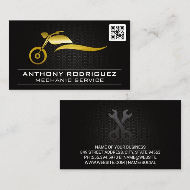 Gold-Metal-Motorrad-Logo | QR-Code Visitenkarte (Vorne/Hinten)