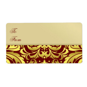 Gold Metal Red Damask Christmas Cadeau Étiquette