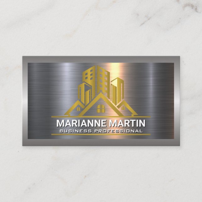 Gold-Metall-Bürste | Luxus Real Anwesen Logo Visitenkarte (Vorderseite)