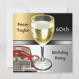 Gold Metall Silber Rot Auto Herren 60. Geburtstag  Einladung