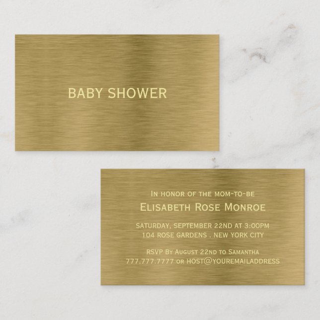 Gold Metallgewebe, Baby Shower Ticket Einladung (Vorne/Hinten)