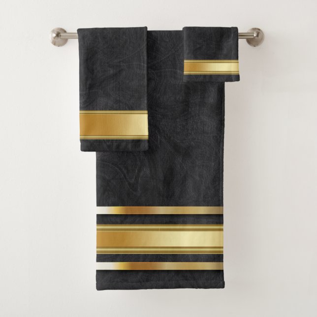 Gold Metallic auf schwarz Badhandtuch Set (Insitu)