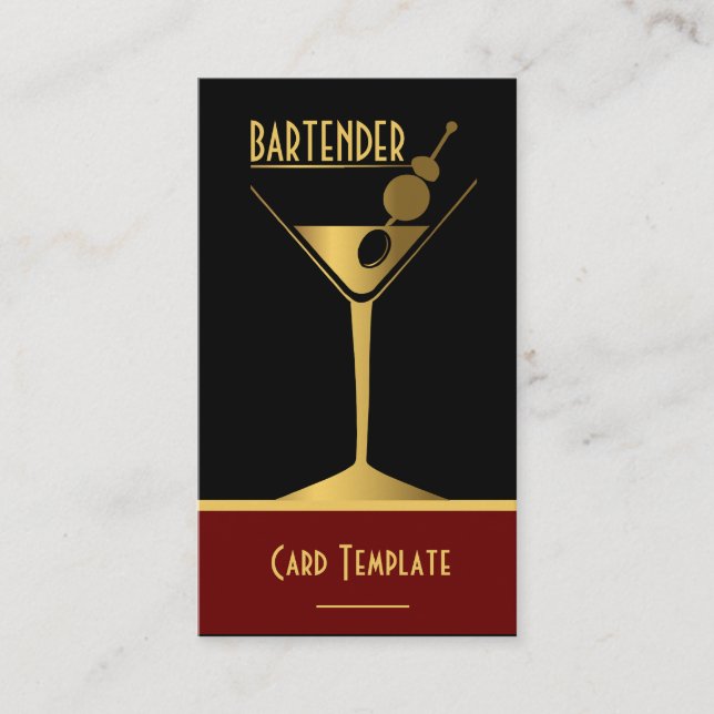 Gold Metallic Cocktail Logo Barkeeper Visitenkarte (Vorderseite)