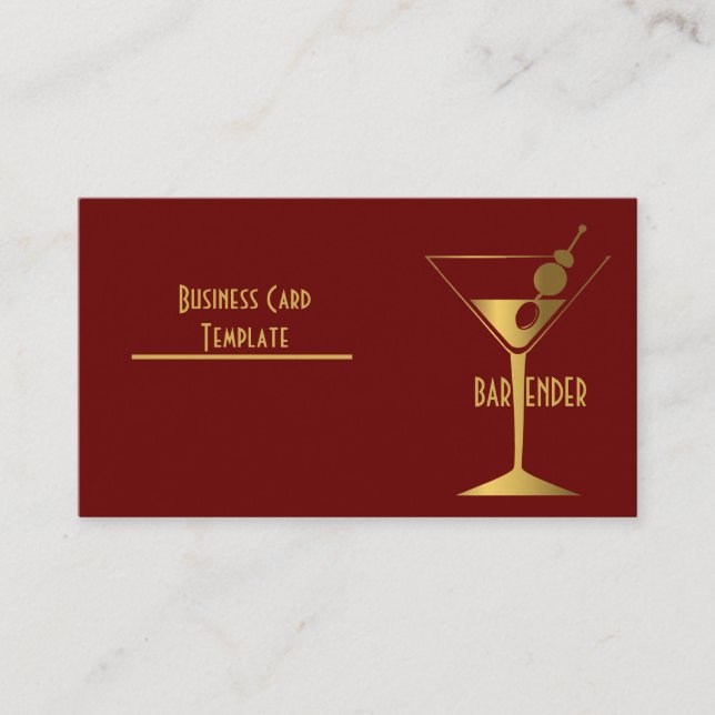 Gold Metallic Cocktail Logo Barkeeper Visitenkarte (Vorderseite)