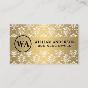Gold Metallic Damask Muster Monogramm Discount Rabattkarte