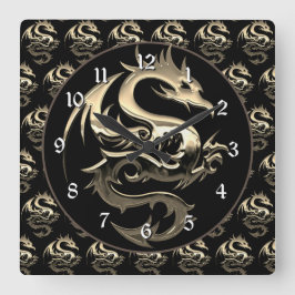 Gold Metallic Dragon Quadratische Wanduhr