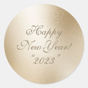 Gold Metallic Elegant Happy New Year Script Runder Aufkleber