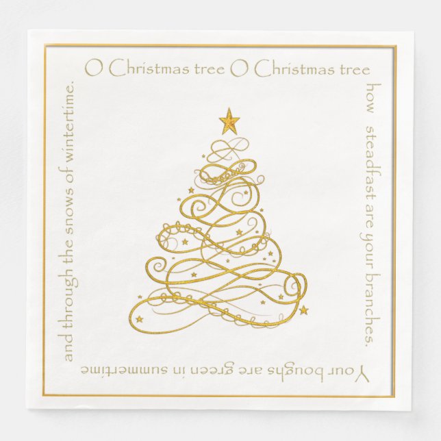 Gold Metallic Filigree "O Christmas Tree" Texte Serviette (Vorderseite)