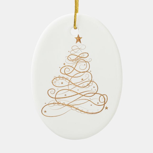 Gold Metallic Filigree Weihnachtsbaum Keramik Ornament (Vorne)