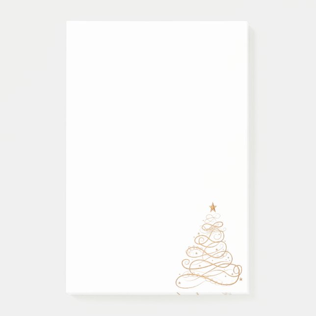 Gold Metallic Filigree Weihnachtsbaum Minimalistis Post-it Klebezettel (Vorderseite)