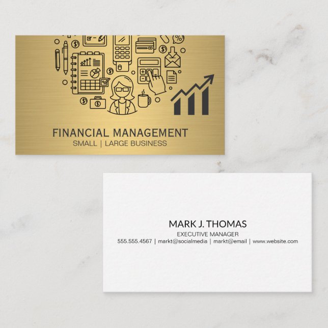 Gold Metallic | Finanzielle Symbole Visitenkarte (Vorne/Hinten)