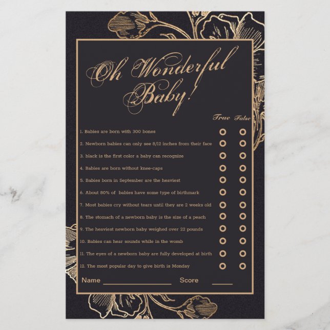 Gold Metallic Floral Arrangement Bridal Showe Game (Vorderseite)