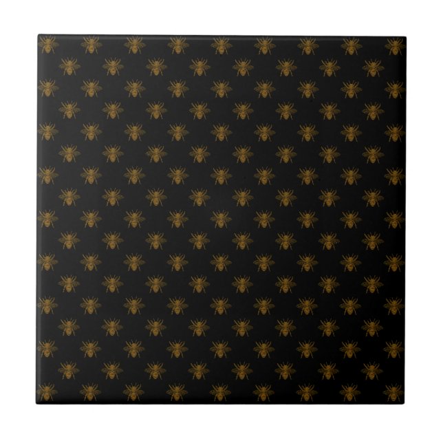 Gold Metallic Foil Bees on Black Fliese (Vorderseite)