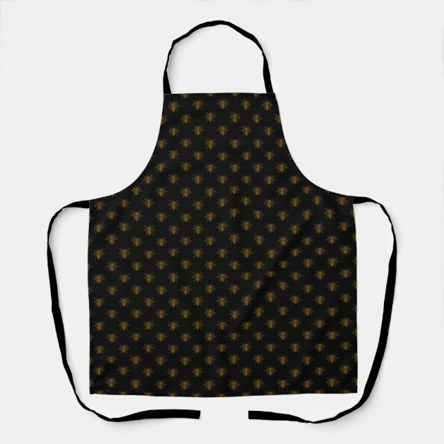 Gold Metallic Foil Bees on Black Schürze (Vorderseite)