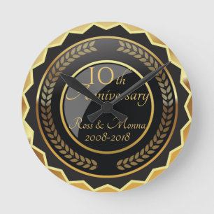 Gold-Metallic-Funkelnd-Jubiläumsdesign Runde Wanduhr