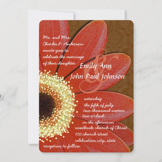 Gold Metallic Gerber Daisy Wedding Einladung (Vorderseite)