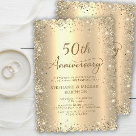 Gold Metallic Glitter 50th Wedding Anniversary Einladung