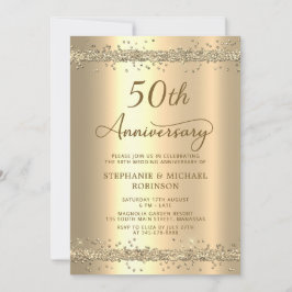 Gold Metallic Glitter 50th Wedding Anniversary Einladung