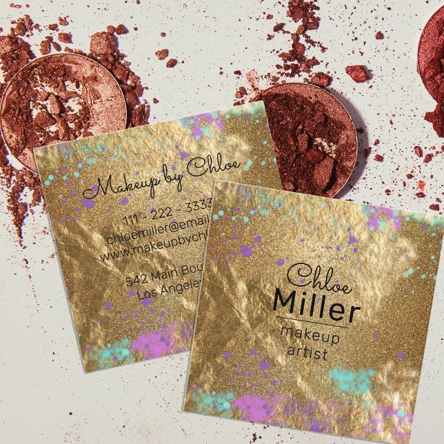 Gold Metallic Glitzer Paint Spritzer Makeup Artist Quadratische Visitenkarte (Von Creator hochgeladen)