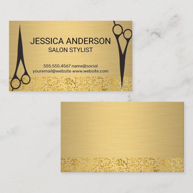 Gold Metallic | Goldfolie | Salon Scissors Visitenkarte (Vorne/Hinten)