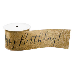 Gold Metallic Happy Birthday Script Modern Satin R Satinband