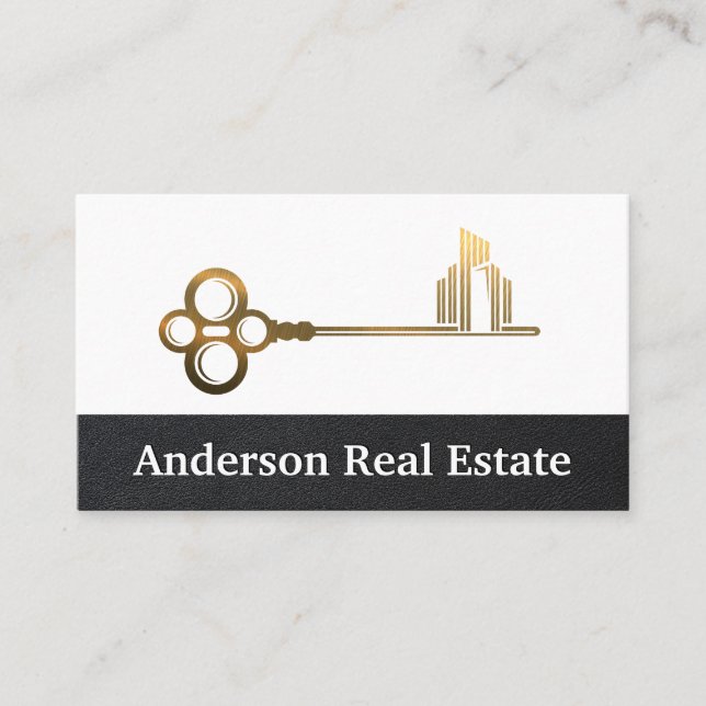Gold Metallic Key City | Real Anwesen Visitenkarte (Vorderseite)