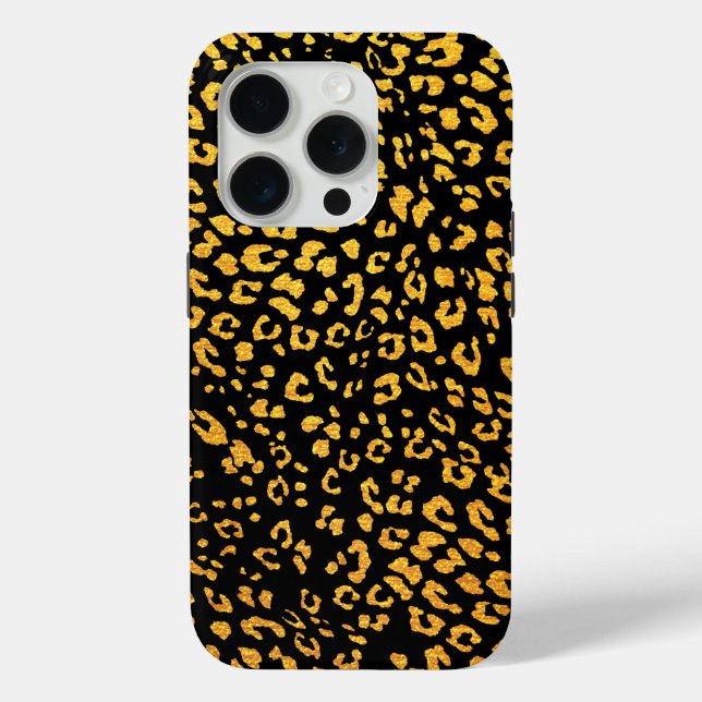 Gold Metallic Leopard Muster auf schwarz Case-Mate iPhone Hülle (Rückseite)