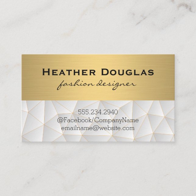 Gold Metallic Lux | Modernes geometrisches Muster Visitenkarte (Vorderseite)