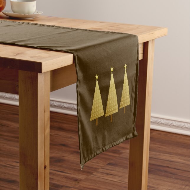 Gold Metallic Moderner Weihnachtsbaum Kurzer Tischläufer (Beispiel)