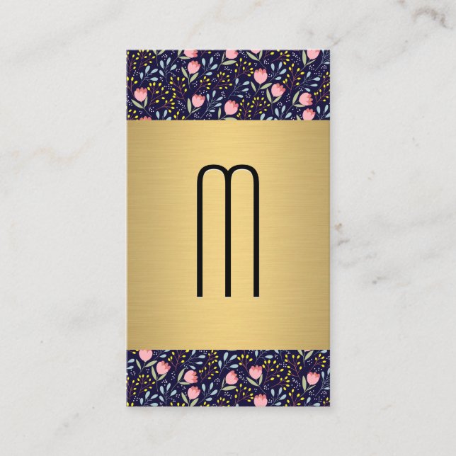 Gold Metallic | Niedlich Kleine Blume | Monogramm Visitenkarte (Vorderseite)