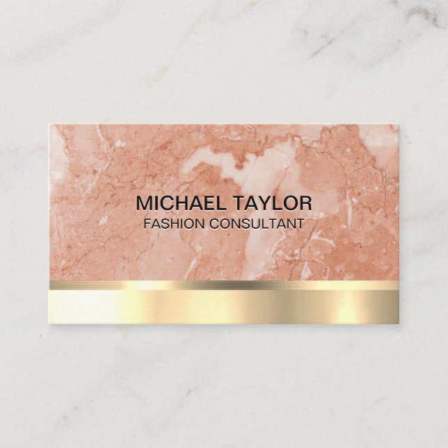 Gold Metallic | Orange Marble Visitenkarte (Vorderseite)
