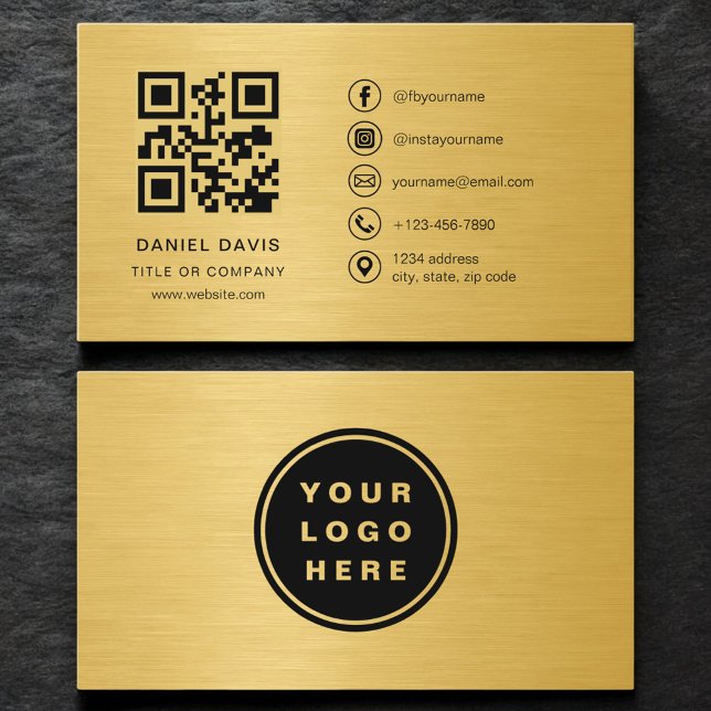 Gold Metallic Professional Company Logo QR Code  Visitenkarte (Von Creator hochgeladen)
