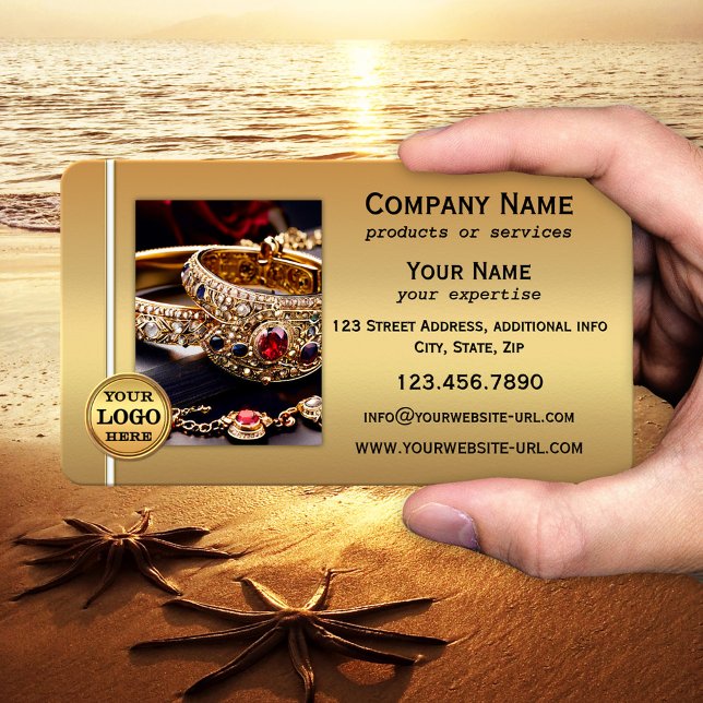 Gold Metallic QR Code and Photo Professional  Visitenkarte (A stylish yet simple business card in gold with your custom photo and QR code template)