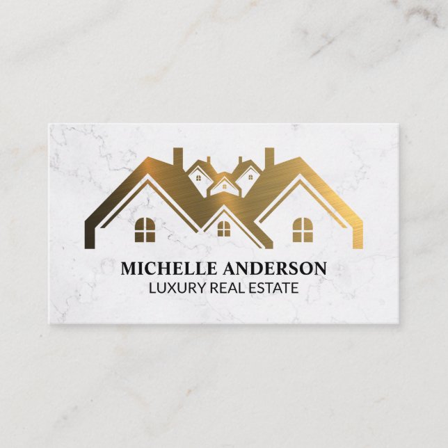 Gold Metallic Real Anwesen Logo | Marmor Visitenkarte (Vorderseite)