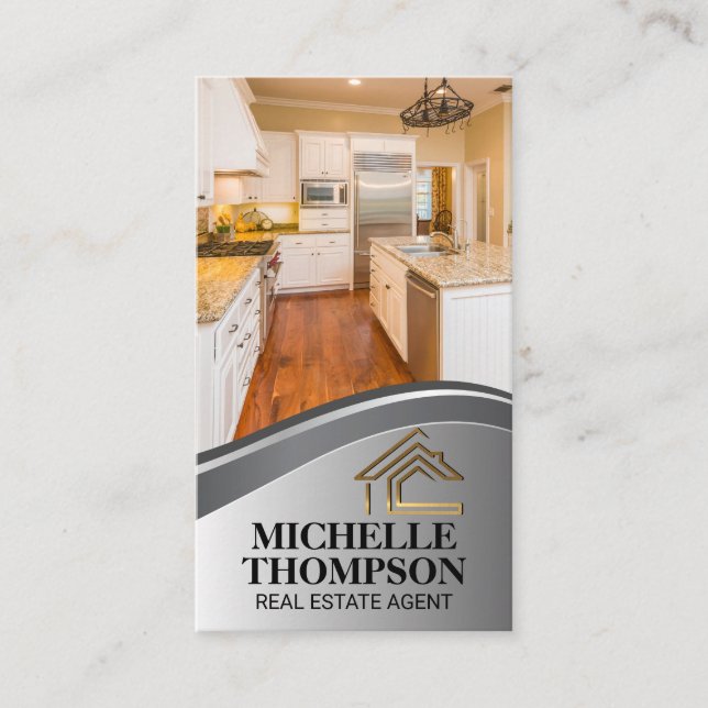 Gold Metallic Real Anwesen Logo | Zuhause Kitchen Terminkarte (Vorderseite)