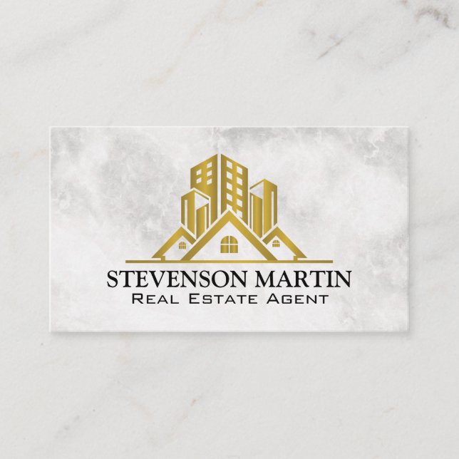 Gold Metallic Real Anwesen | Marmor Visitenkarte (Vorderseite)
