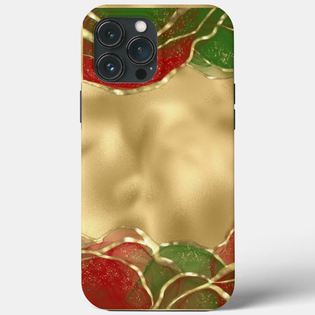 Gold Metallic Red Green Alcohol Ink Holiday Case-Mate iPhone Hülle (Rückseite)