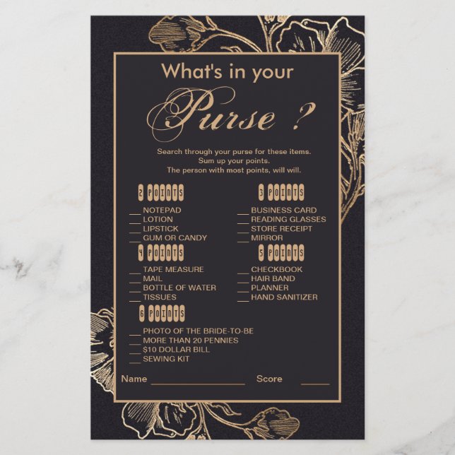 Gold Metallic Rose Arrangement Brautparty Game (Vorderseite)