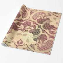 Gold Metallic Sepia Luxury Floral Lace Burgundy
