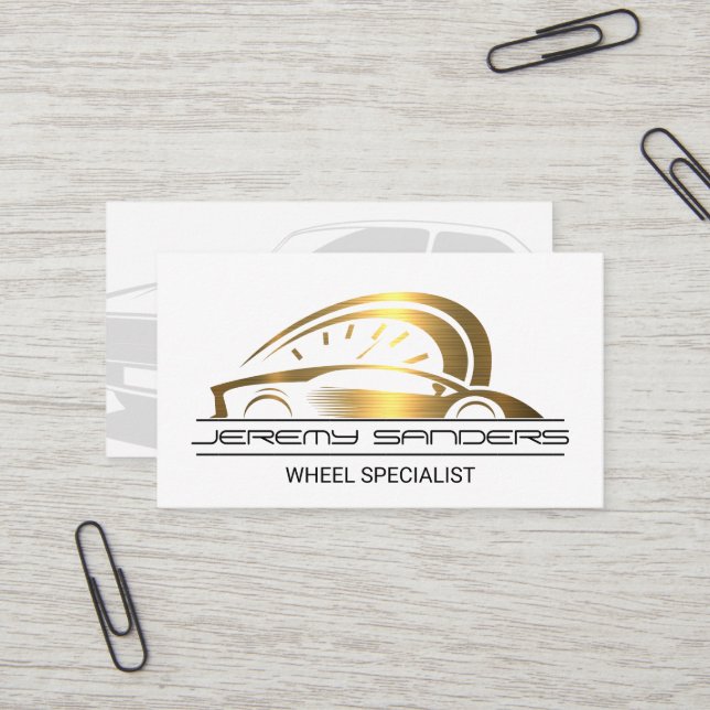 Gold Metallic Sports Car Logo Visitenkarte (Vorderseite/Rückseite Beispiel)