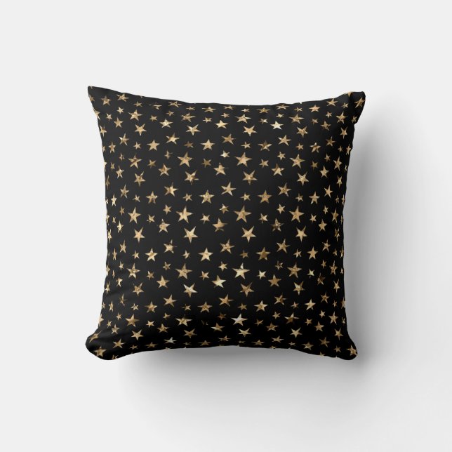 Gold-Metallic-Sterne auf schwarz Kissen (Vorderseite)