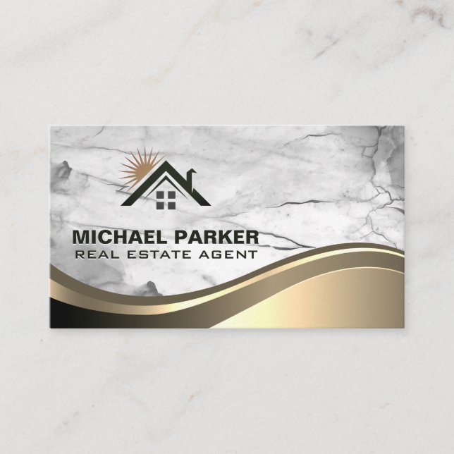 Gold Metallic Sunny Zuhause | Marmorstein Visitenkarte (Vorderseite)