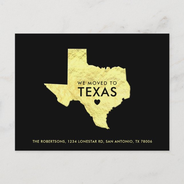 Gold Metallic Texas Karte Schwarze neue Adresse (Vorderseite)
